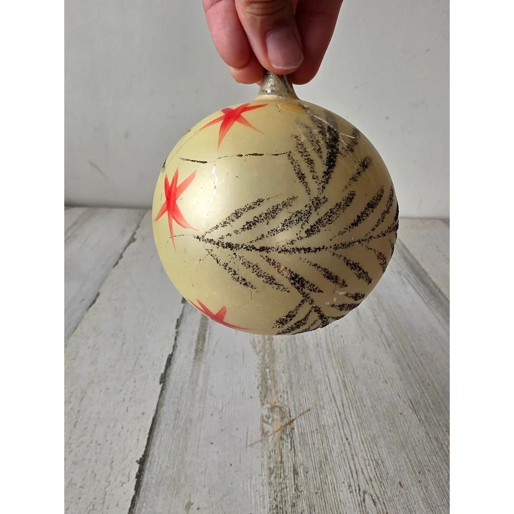 Vintage West Germany jumbo star ball ornament glass flower fern tree Xmas